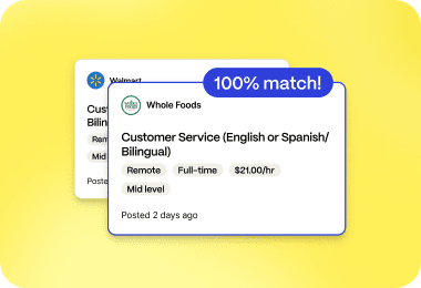Job cards showing a 100% match job recommendation