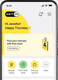 The EarnIn app home screen with the Earn Better jobs tile